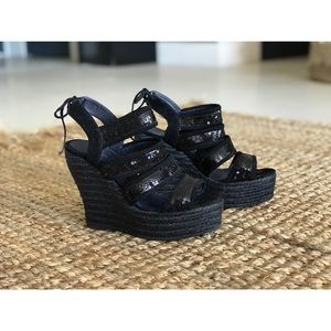 Castaner Sequin & Suede Wedges